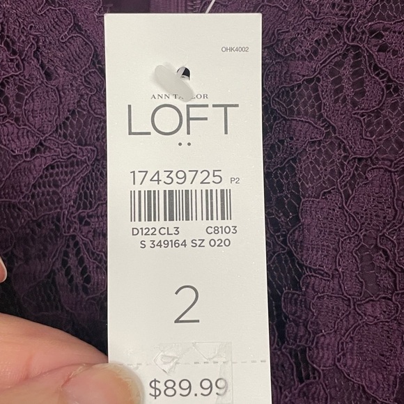 Loft Plum Purple Lace V-neck V-back Sleeveless Sheath Dress, NWT, 2 - Picture 3 of 8